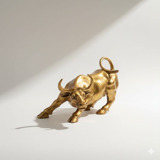 Golden Charging Bull Statue — Brass Wall Street Bull Figurine (Home & Office Decor)
